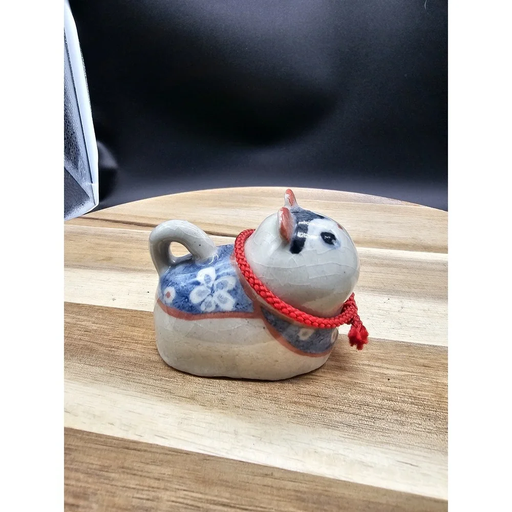 Vintage‎ Japanese Inu Hariko Ceramic Cat Figurine Protective Charm